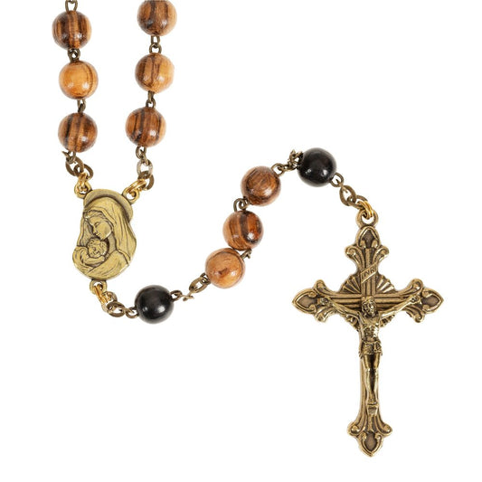 Italian Striped Wood and Gold Rosary