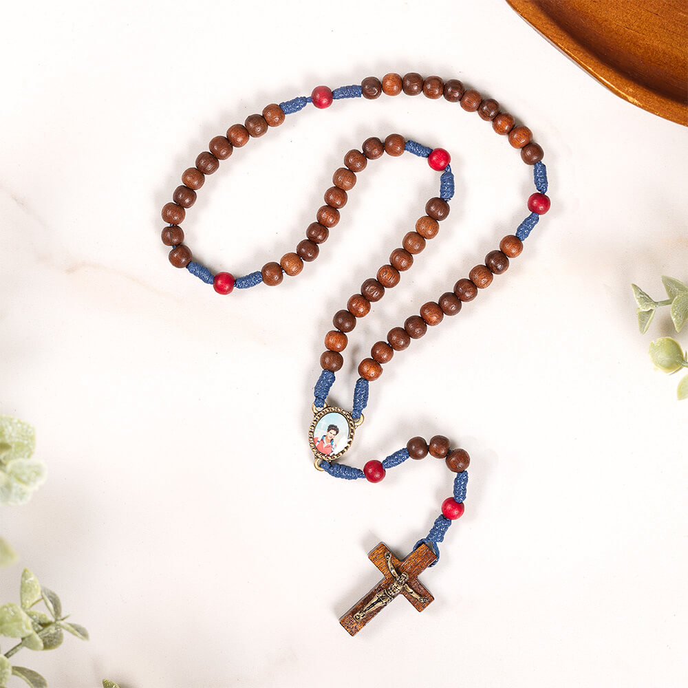 Wood & Blue Cord St. Carlo Acutis Rosary