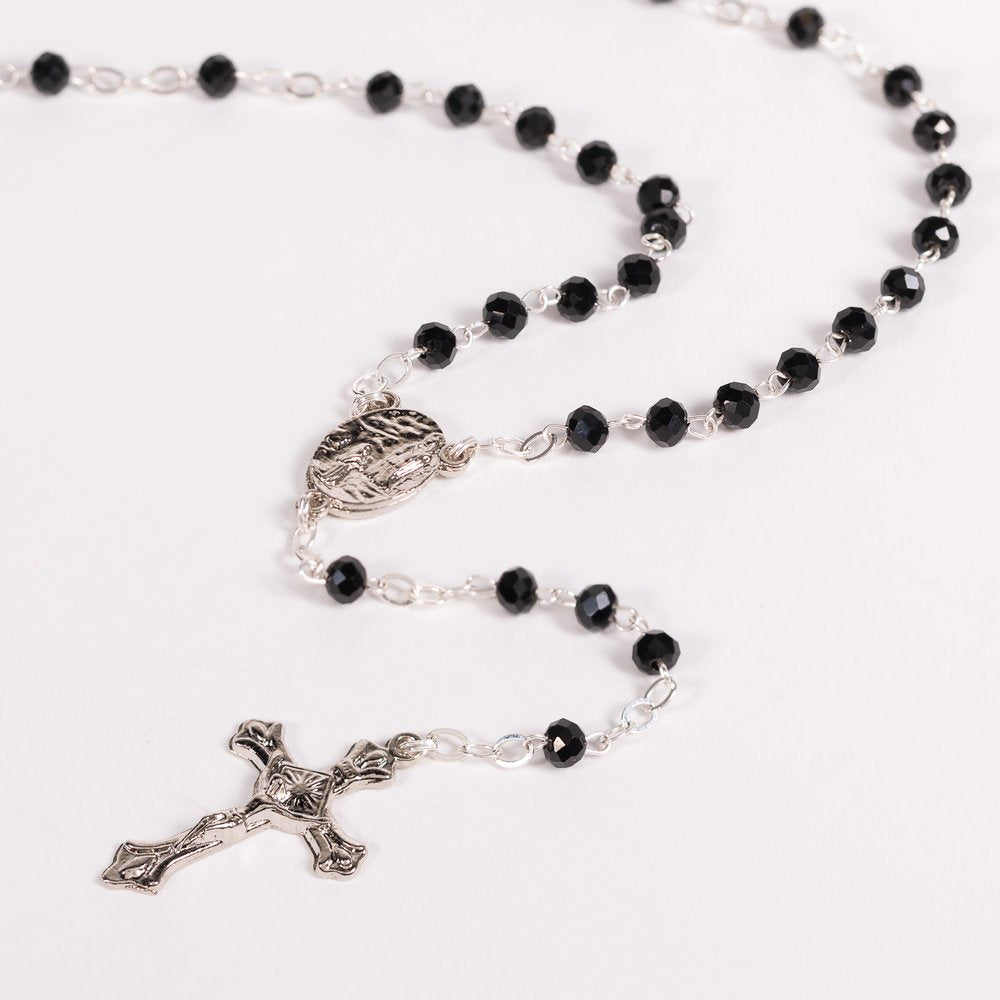 Black Crystal St. Bernadette & Our Lady of Lourdes Rosaries - 12 Pack