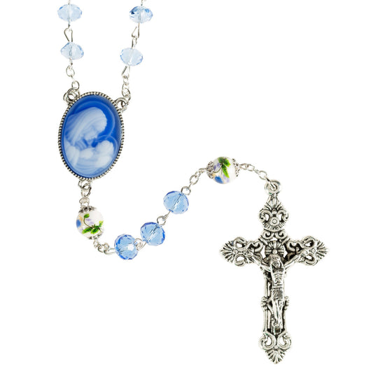 Blue Crystal Cameo Rosary