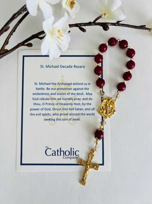 St. Michael Red Agate Decade Rosary