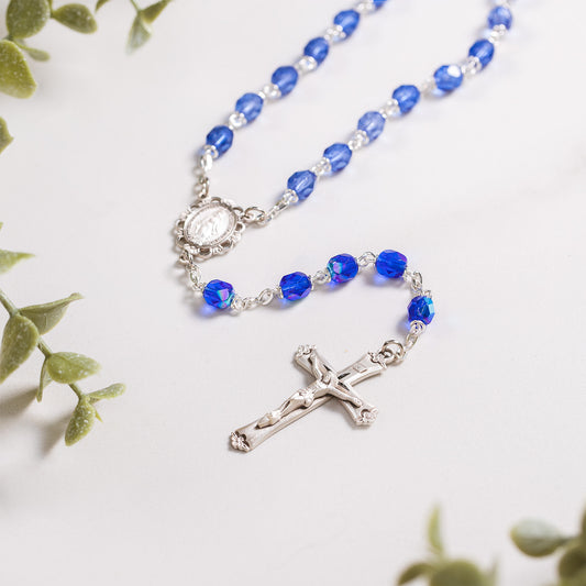 Bohemian Glass Birthstone Rosary - Sapphire / September