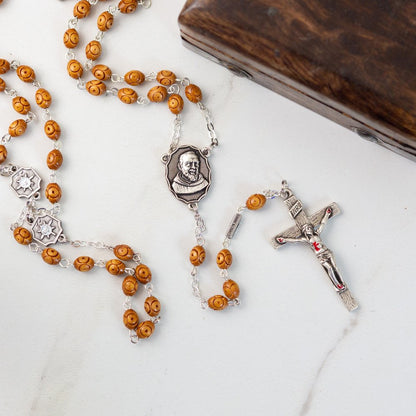 Antique Silver & Wood St. Padre Pio Rosary