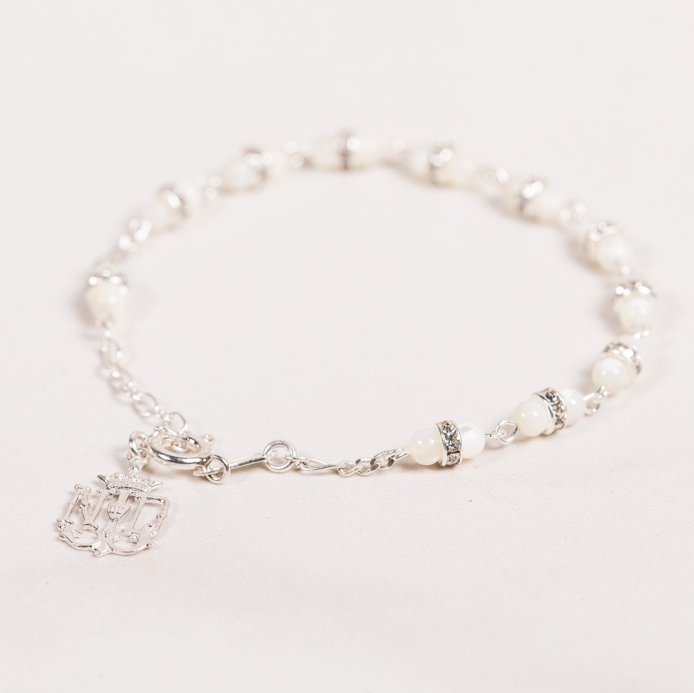 Mother of Pearl & Sterling Silver Notre Dame Rosary Bracelet