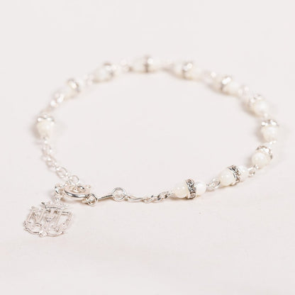Mother of Pearl & Sterling Silver Notre Dame Rosary Bracelet