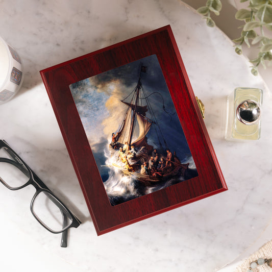 Our Lady of Guadalupe Tilma Image Cherry Rosary Keepsake Box