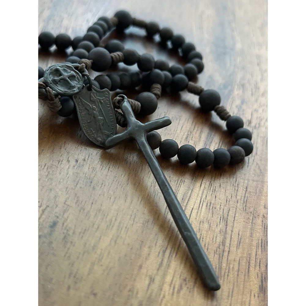 Rustic St. Michael Latin Cross Wooden Rosary