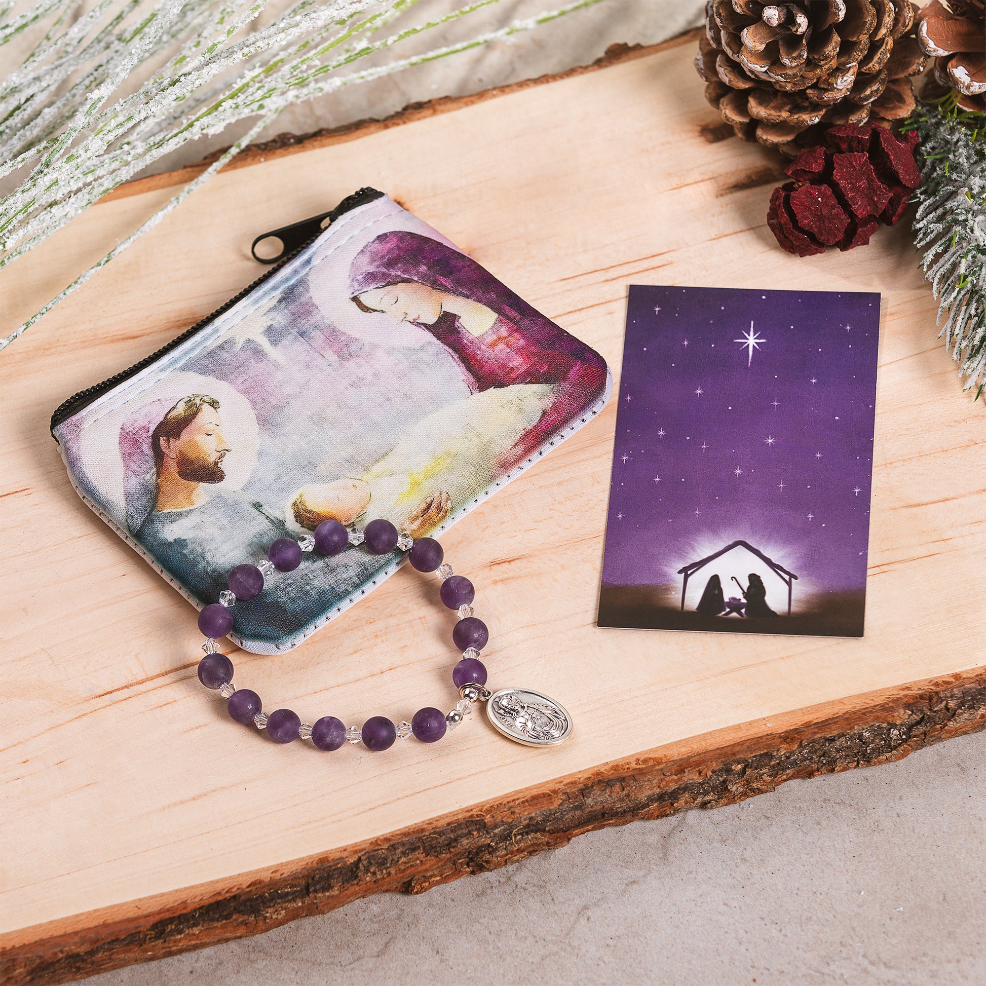 St. Andrew Christmas Novena Bracelet & Rosary Pouch Set