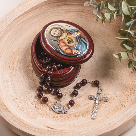 Italian Sacred Heart Rosary Box & Rosary Set