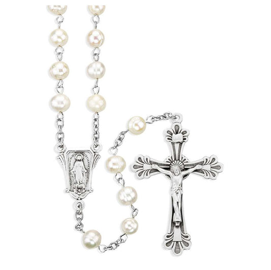 Freshwater Pearl Rosary with Sterling Silver Center & Crucifix