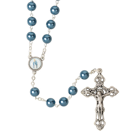 Gray Blue Glass Miraculous Rosary