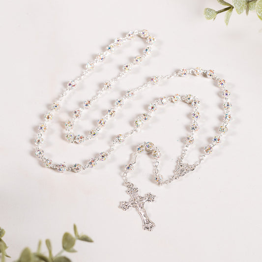 Italian Sterling Iridescent Pavé Bead Rosary