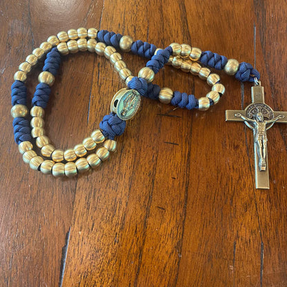 Deluxe Navy Paracord & Brass Miraculous Medal Rosary