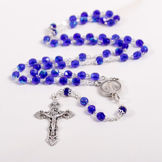 Mysteries Centerpiece Blue Crystal Rosary