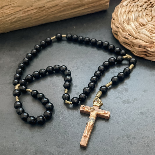 Black Wood Rosary with Colored Corpus