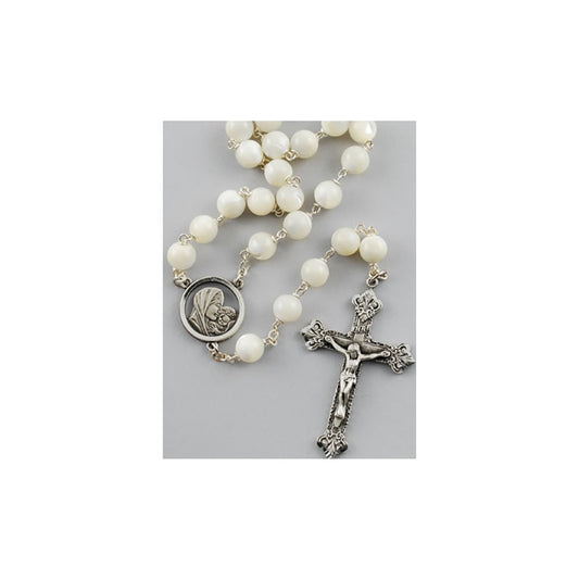 Madonna & Child Mother of Pearl Rosary - 8mm