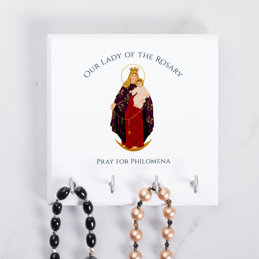 Personalized Our Lady of the Rosary Rosary Rack