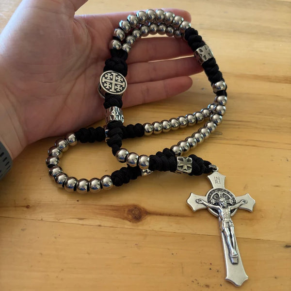 Stainless Steel Jerusalem Cross & St. Benedict Rosary – Rosary.com