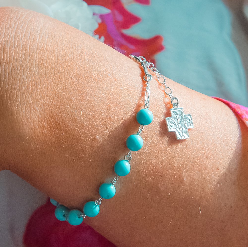Turquoise & Sterling Rosary Bracelet
