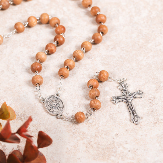 St. Carlo Acutis Sandalwood Rosary, Pin & Pouch Set