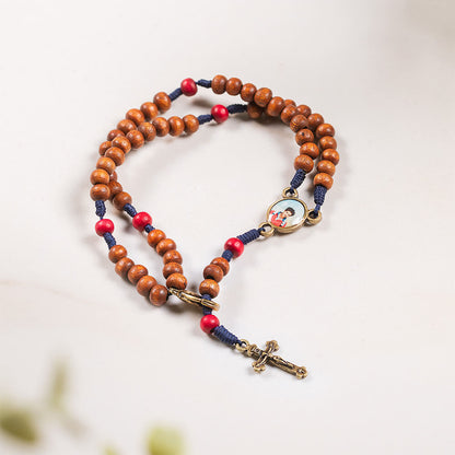 Wood & Blue Cord St. Carlo Acutis Five Decade Rosary Bracelet