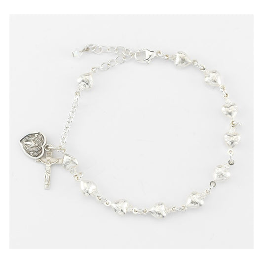 Solid Sterling Silver Sacred Heart Rosary Bracelet