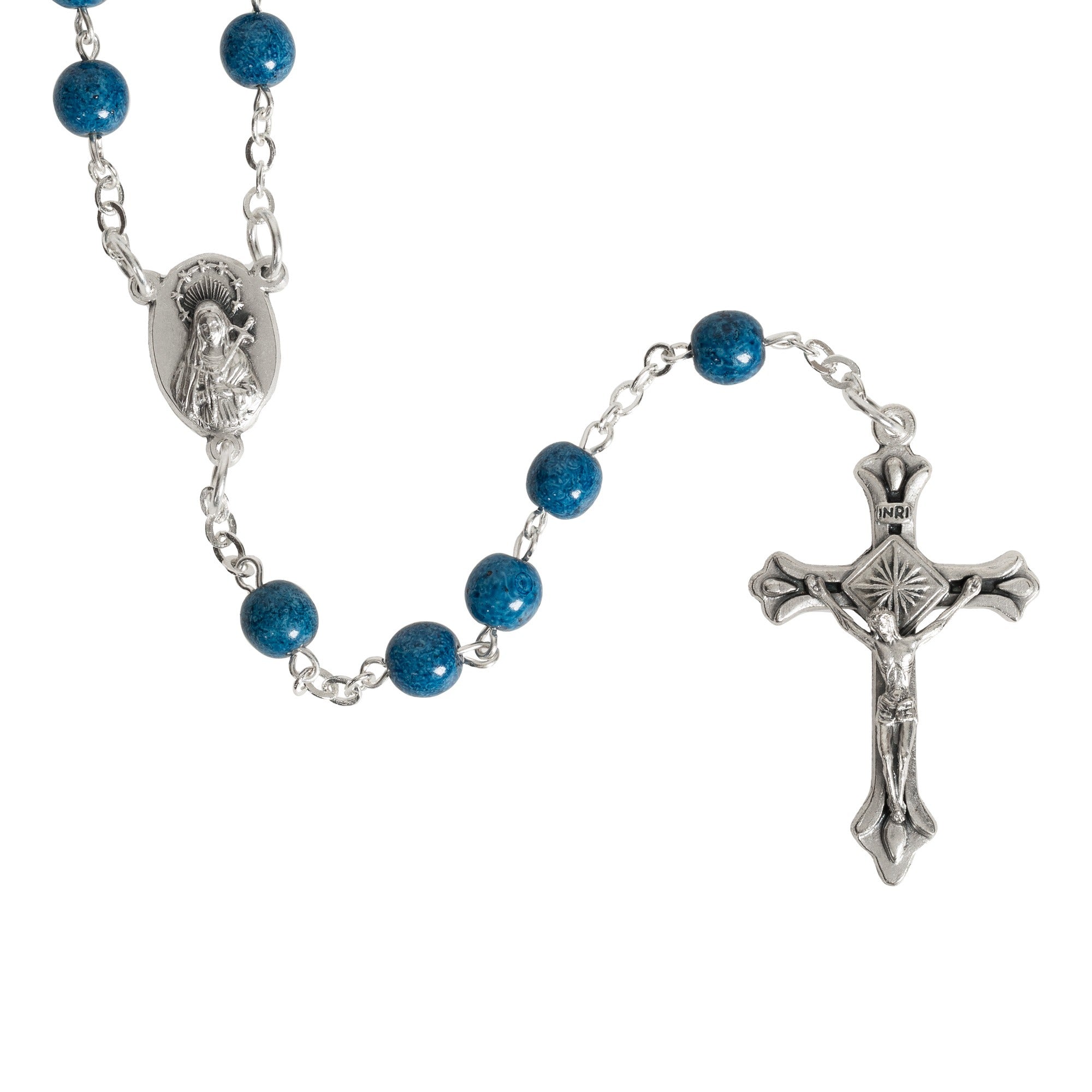 Holy Land Blue Glass Immaculate Heart Rosary – Rosary.com