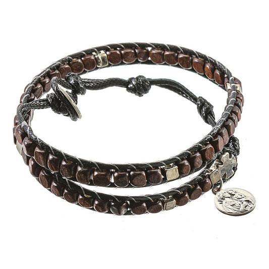 Wood Bead Fatherhood Rosary Wrap Bracelet